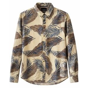 Scotch & Soda Island Getaway Tropical Button Down Shirt Regular Fit Tan Navy M